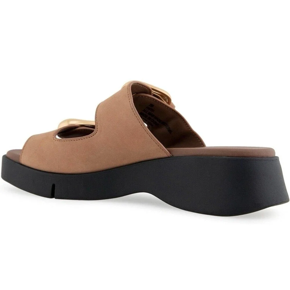Aerosoles - Women’s Faith Slide Sandals Tan Leather Chunky Platform Comfort